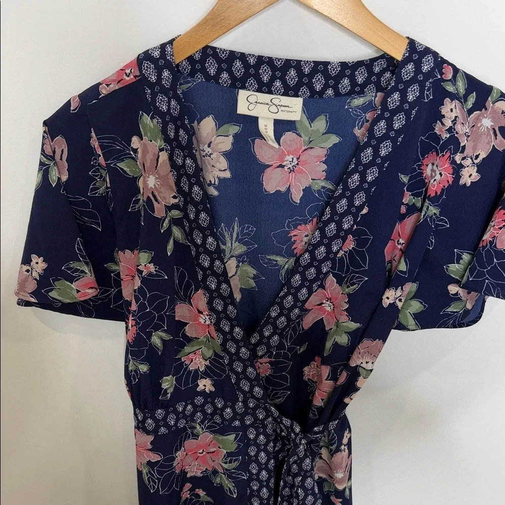 Jessica Simpson Maternity Navy Floral Wrap Maxi Dress – Medium - Picture 4 of 10